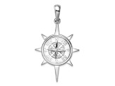 Rhodium Over Sterling Silver Polished Star Frame Compass Pendant
