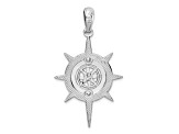 Rhodium Over Sterling Silver Polished Star Frame Compass Pendant