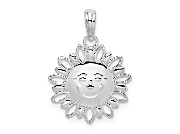 Picture of Rhodium Over Sterling Silver Polished Smiling Sun Pendant