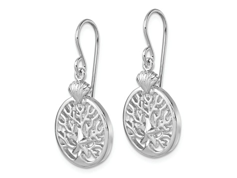 Rhodium Over Sterling Silver Starfish and Scallop Shell Reef Dangle Earrings
