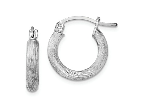 Rhodium Over Sterling Silver 3mm Polished and Satin Diamond-cut Hoop Earrings