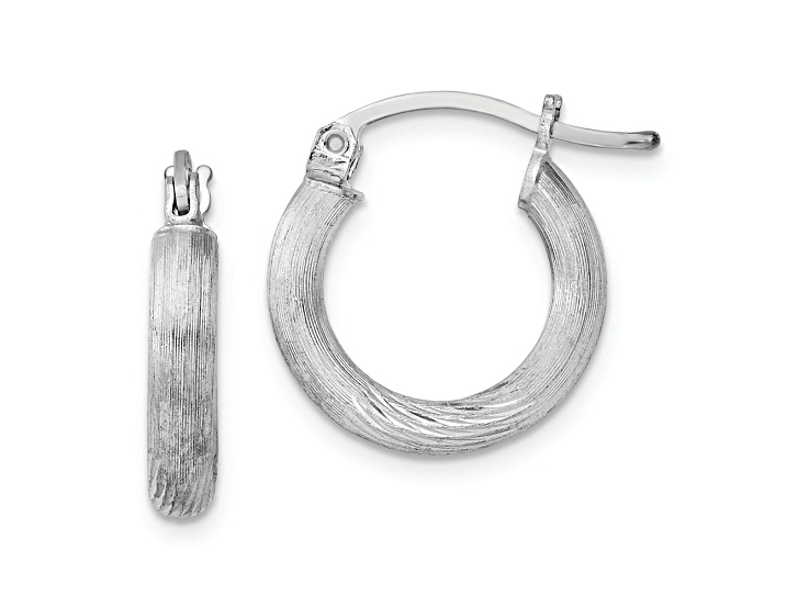 Rhodium Over Sterling Silver 3mm Polished and Satin Diamond-cut Hoop Earrings