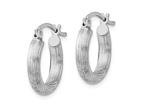 Rhodium Over Sterling Silver 3mm Polished and Satin Diamond-cut Hoop Earrings