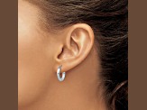Rhodium Over Sterling Silver 3mm Polished and Satin Diamond-cut Hoop Earrings