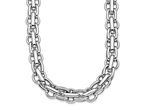 Rhodium Over Sterling Silver Polished Fancy Link Necklace