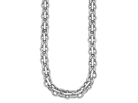 Rhodium Over Sterling Silver Polished Fancy Link Necklace