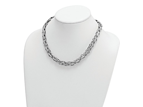 Rhodium Over Sterling Silver Polished Fancy Link Necklace