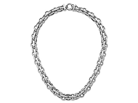 Rhodium Over Sterling Silver Polished Fancy Link Necklace