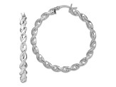 Rhodium Over Sterling Silver Twisted 3.5x45mm Hoop Earrings