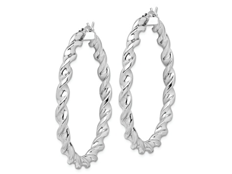 Rhodium Over Sterling Silver Twisted 3.5x45mm Hoop Earrings