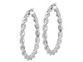 Rhodium Over Sterling Silver Twisted 3.5x45mm Hoop Earrings