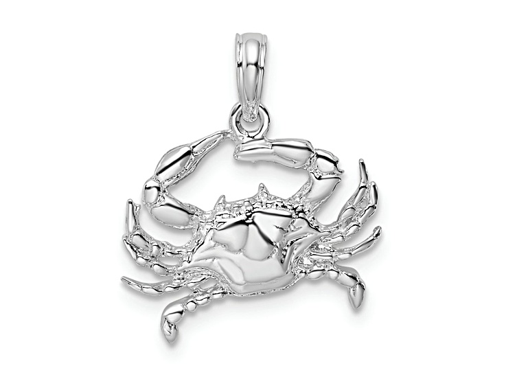 Rhodium Over Sterling Silver Polished Blue Crab Pendant