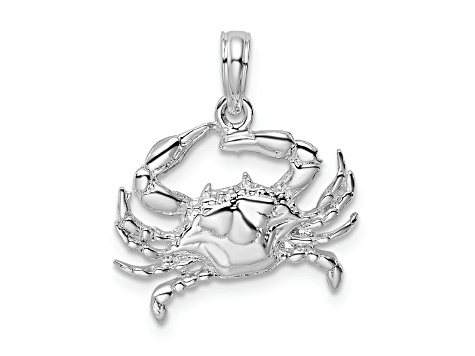Rhodium Over Sterling Silver Polished Blue Crab Pendant