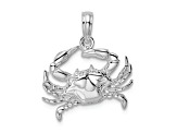 Rhodium Over Sterling Silver Polished Blue Crab Pendant