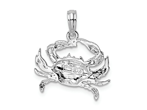 Rhodium Over Sterling Silver Polished Blue Crab Pendant