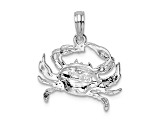 Rhodium Over Sterling Silver Polished Blue Crab Pendant