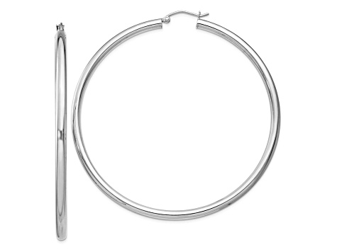 Rhodium Over Sterling Silver 3mm Round Hoop Earrings