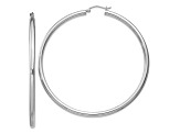 Rhodium Over Sterling Silver 3mm Round Hoop Earrings