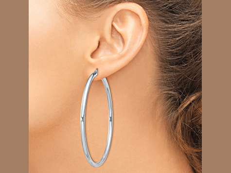 Rhodium Over Sterling Silver 3mm Round Hoop Earrings