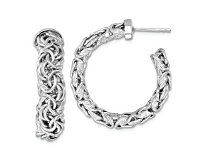 Rhodium Over Sterling Silver 7.5mm Byzantine Post C-Hoop Earrings