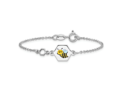 Sterling Silver Polished Enameled Bee 6-inch Children's Bracelet