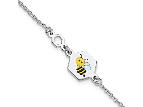 Sterling Silver Polished Enameled Bee 6-inch Children's Bracelet