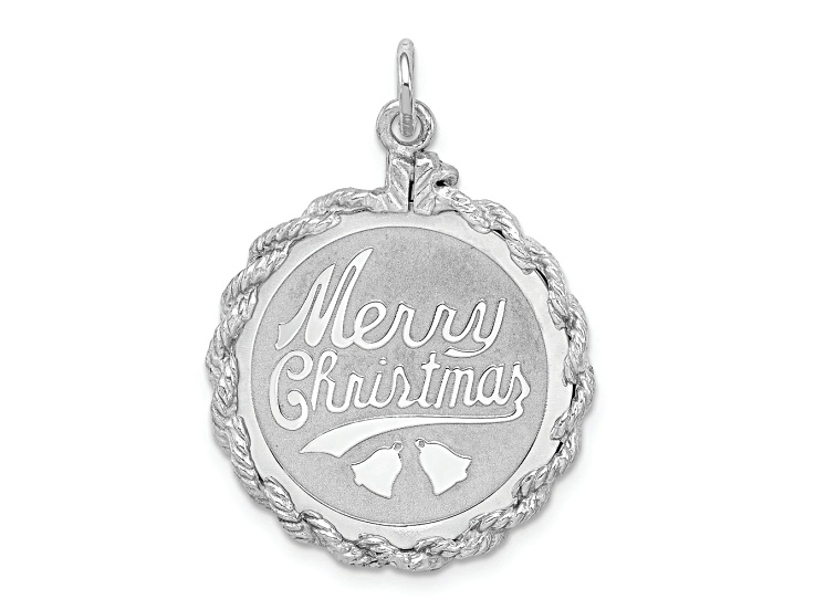 Rhodium Over Sterling Silver Merry Christmas Disc Charm