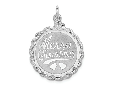 Rhodium Over Sterling Silver Merry Christmas Disc Charm