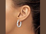 Rhodium Over Sterling Silver Twisted 4x25mm Hoop Earrings