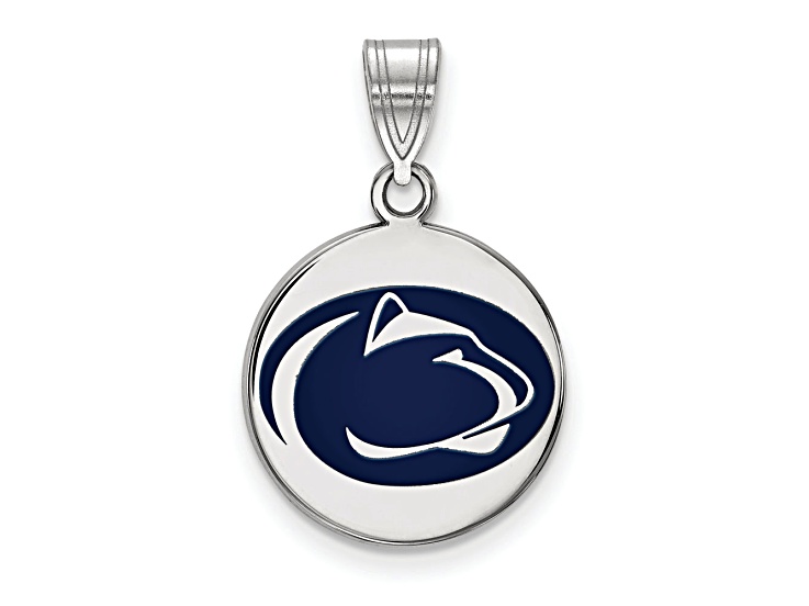 Rhodium Over Sterling Silver LogoArt Penn State University Medium Enamel Disc Pendant