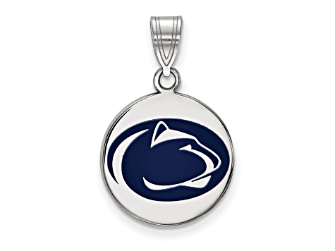 Rhodium Over Sterling Silver LogoArt Penn State University Medium Enamel Disc Pendant