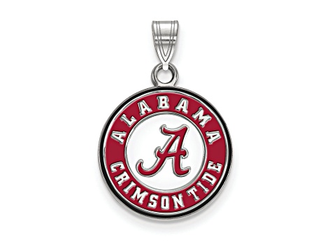 Rhodium Over Sterling Silver LogoArt University of Alabama Medium Enamel Disc Pendant