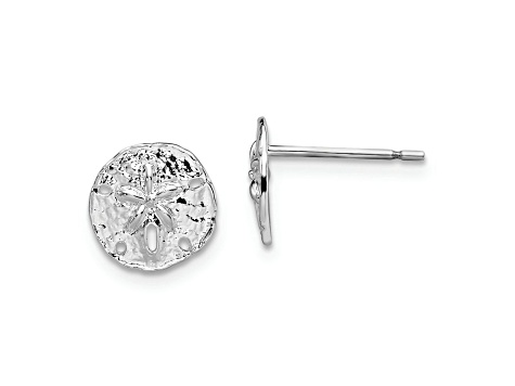 Rhodium Over Sterling Silver Polished Mini Sand Dollar Post Earrings