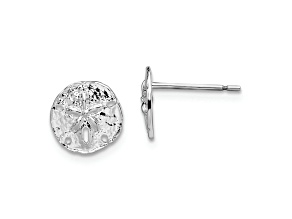 Rhodium Over Sterling Silver Polished Mini Sand Dollar Post Earrings