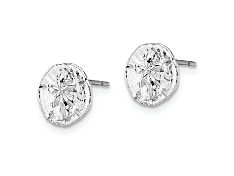 Rhodium Over Sterling Silver Polished Mini Sand Dollar Post Earrings