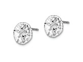 Rhodium Over Sterling Silver Polished Mini Sand Dollar Post Earrings