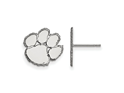 Rhodium Over Sterling Silver LogoArt Clemson University Small Post Earrings