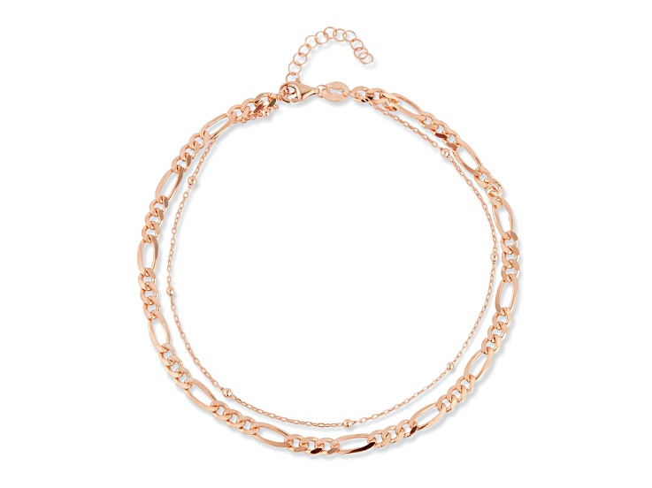 Sterling Statements 14K Rose Gold Over Sterling Silver Double Layered Chain Anklet