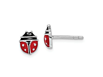 Picture of Rhodium Over Sterling Silver Enamel Ladybug Children's Post Earrings