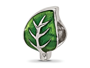 Sterling Silver Enamel Green Leaf Bead