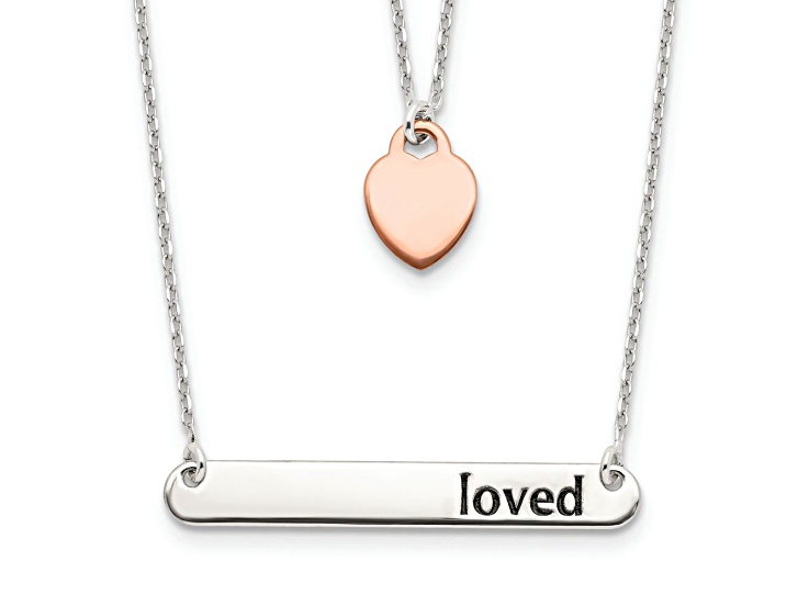 10K Rose Gold Over Sterling Silver Heart Enameled LOVED 18-inch Bar Necklace