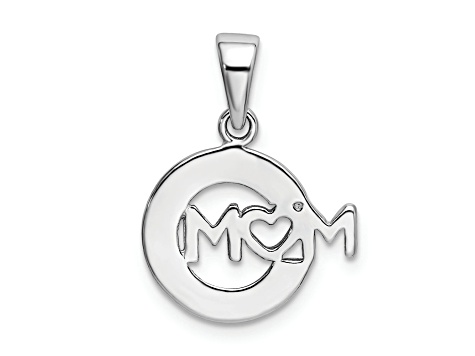 Rhodium Over Sterling Silver Enamel Glitter Fabric MOM Pendant