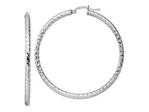 Rhodium Over Sterling Silver 3.00mm Diamond-cut Hoop Earrings