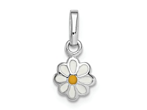 Rhodium Over Sterling Silver White and Yellow Enamel Daisy Children's Pendant