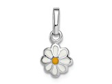 Rhodium Over Sterling Silver White and Yellow Enamel Daisy Children's Pendant