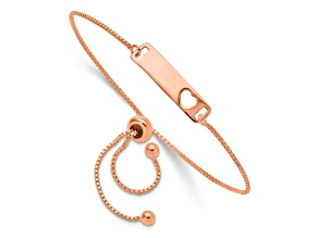 14K Rose Gold Over Sterling Silver Polished Bar with Heart Adjustable Bracelet