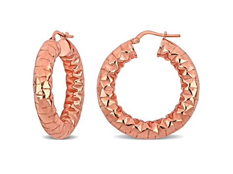 31.5mm Diamond Cut Hoop Earrings in 18K Rose Gold Over Sterling Silver