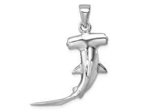 Rhodium Over Sterling Silver Polished 3D Hammerhead Shark Pendant
