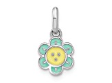 Rhodium Over Sterling Silver Blue and Yellow Enamel Flower Children's Pendant