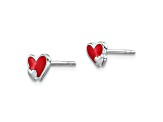 Rhodium Over Sterling Silver Red Enamel Double Heart Post Earrings